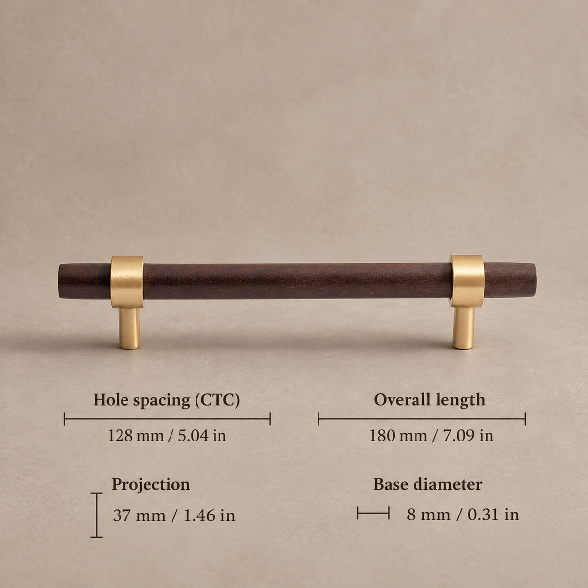 Black Walnut & Brass Cabinet Pull & T-Knob — Solid Wood Hardware — walnut-128