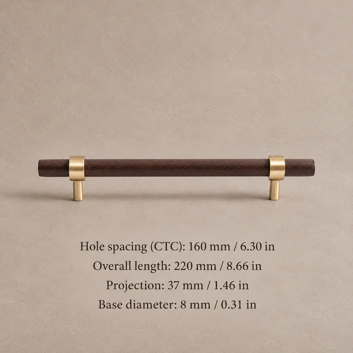 Black Walnut & Brass Cabinet Pull & T-Knob — Solid Wood Hardware — walnut-160