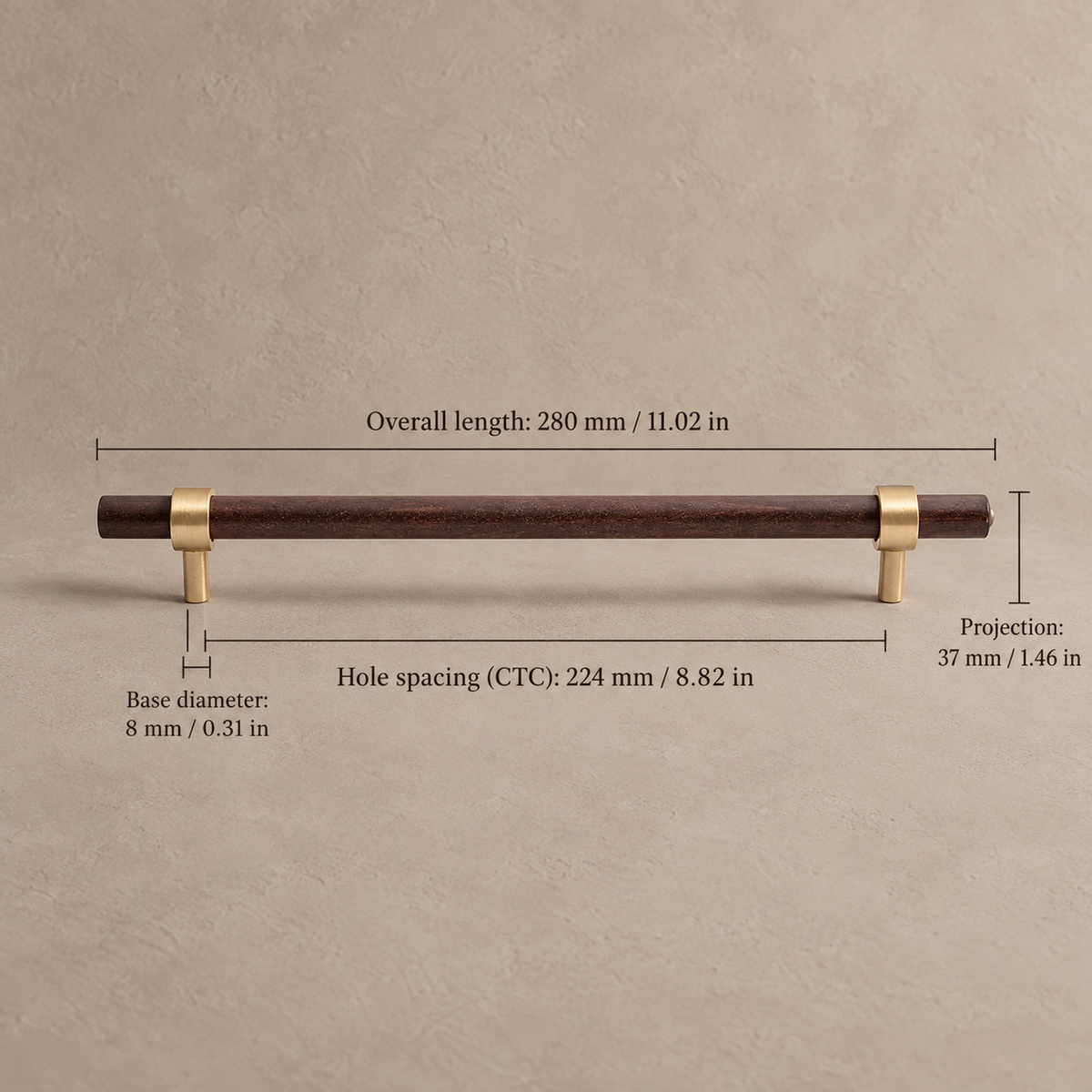 Black Walnut & Brass Cabinet Pull & T-Knob — Solid Wood Hardware — walnut-224