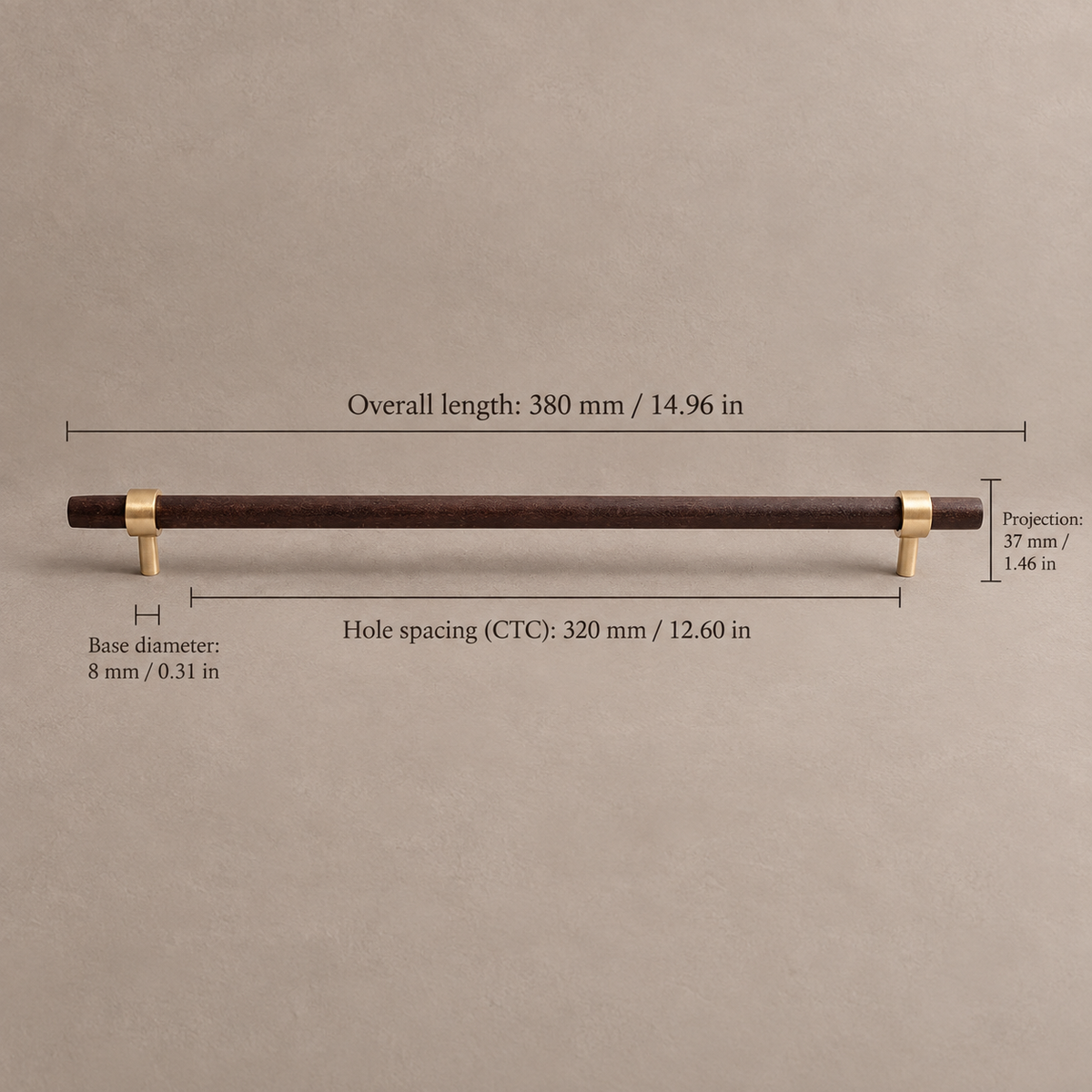 Black Walnut & Brass Cabinet Pull & T-Knob — Solid Wood Hardware — walnut-320