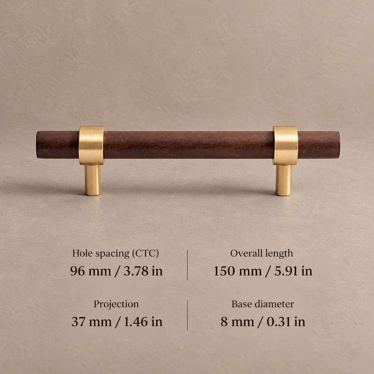 Black Walnut & Brass Cabinet Pull & T-Knob — Solid Wood Hardware — walnut-96