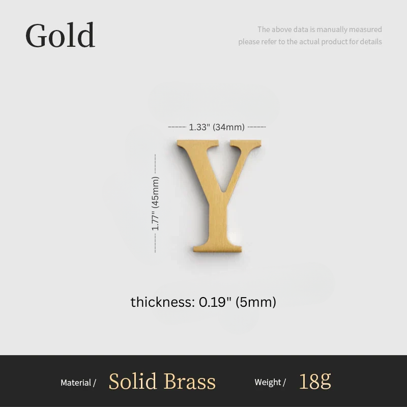 Gold letter 'Y' with measurements on a gray background