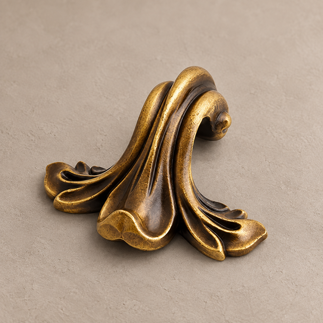 Vintage Zinc Alloy Cabinet Handle & Knob — Antique Brass Finish on a neutral stone studio background